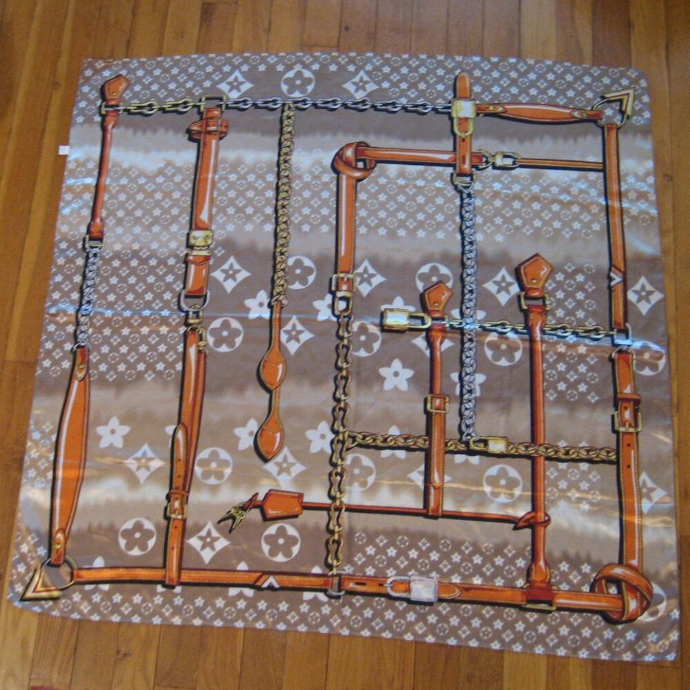 LV Flower Clover Monogram Scarf, Light Brown Tan, Large